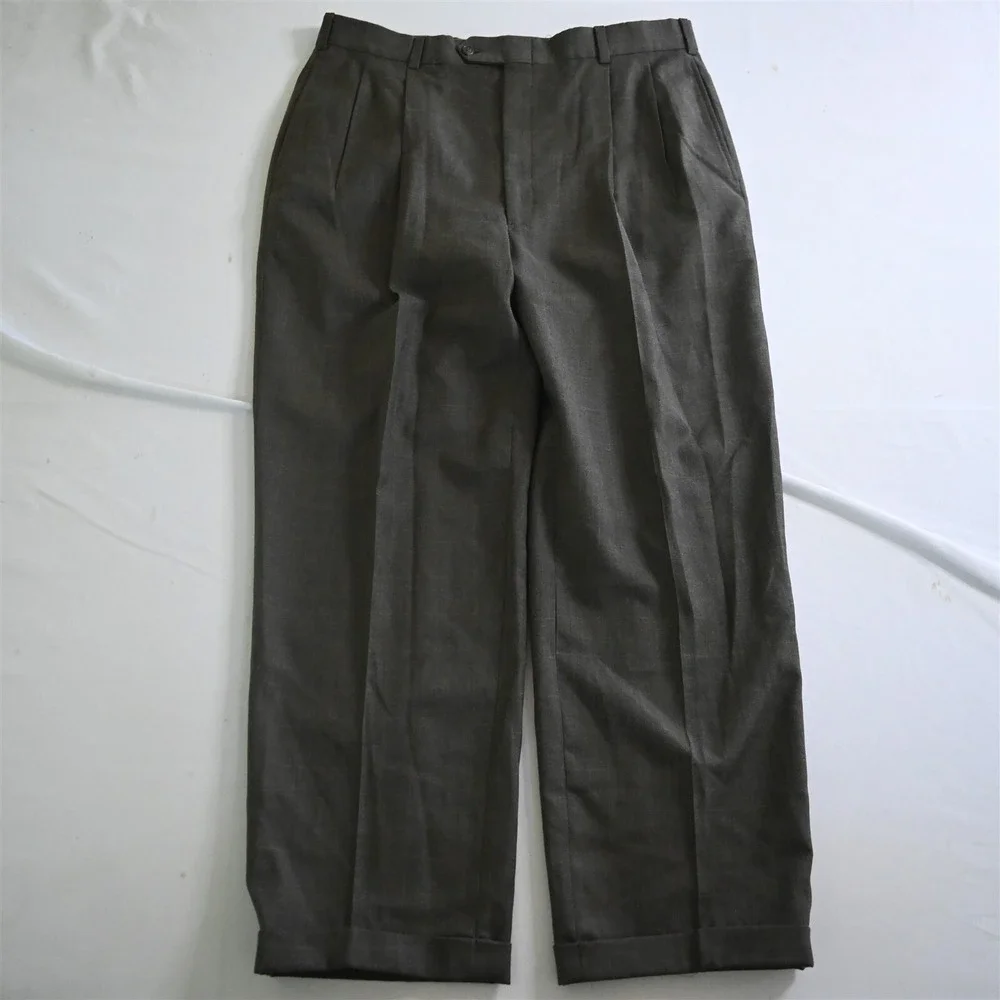 Vtg Tommy Hilfiger USA Made 44L 36x30 Brown Windowpane 100% Wool Mens‎ Suit